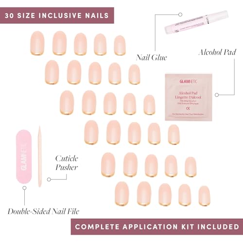 Glamnetic Press On Nails & Brush On Nail Glue Bundle - Goal Digger | Glossy, Semi-Transparent, Short Round Nails, Reusable | Super Strong Nail Glue | Mess-Free, Durable & Long-Lasting