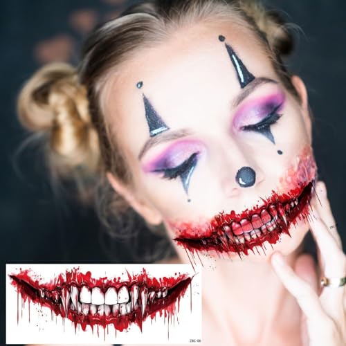 Halloween Red Mouth Temporary Tattoos, 10-Piece Clown Face Stickers