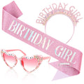 Birthday Girl Sash Headband Glasses Tiara Set Pink