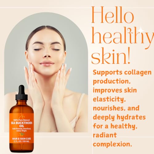 Sea Buckthorn Oil ? 100% Pure Cold-Pressed from Fruit & Seed ? Sea Buckthorn Seed Oil for Face, Hair, Skin & Nails ? Supports Radiant, Youthful-Looking Skin ? Amber Glass Bottle 2 fl oz