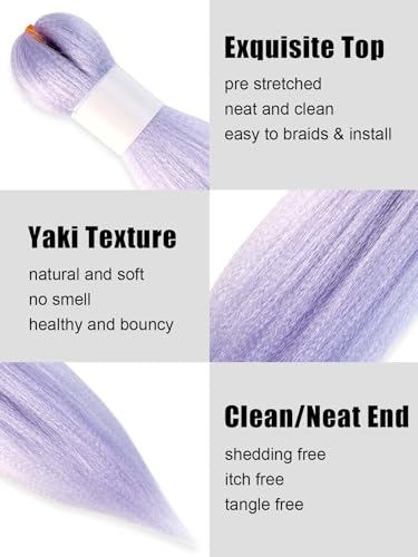 Lavender Pre-Stretched Braiding Hair 20 Inch, 4 Packs