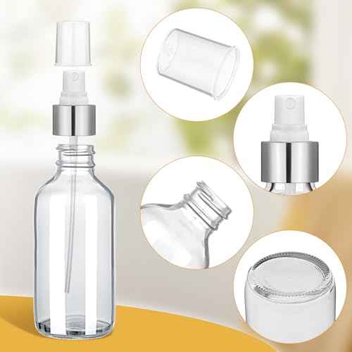 Maxcheck 50 Pieces 4oz Small Glass Spray Bottles for Essential Oil Empty Spray Mist Bottle Empty Fine Mist and Refillable Mister Refillable Liquid Containers for Perfumes, Cleaning(Clear, Silver)