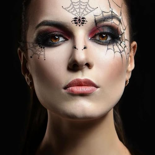 4-Piece Face Gems Halloween Stickers with Spider Web Design