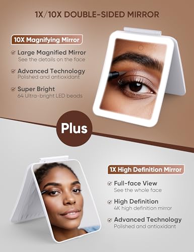 Klarh 10X Magnifying Makeup Mirror with Touch Control & LED Lights