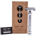 Parker 66R Long Handle Butterfly Safety Razor ? Twist-to-Open Brass Frame with Textured Chrome Finish for Close, Comfortable Shaves - 5 Blades Included