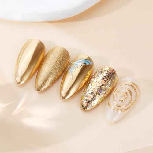 Pretty Diva Chrome Nail Powder - Champagne Gold Mirror Effect Nail Chrome Powders, Highlight Metallic Chrome Powder for Nail Art Pigment Chrome Powder for Nails (Champagne, 1g)