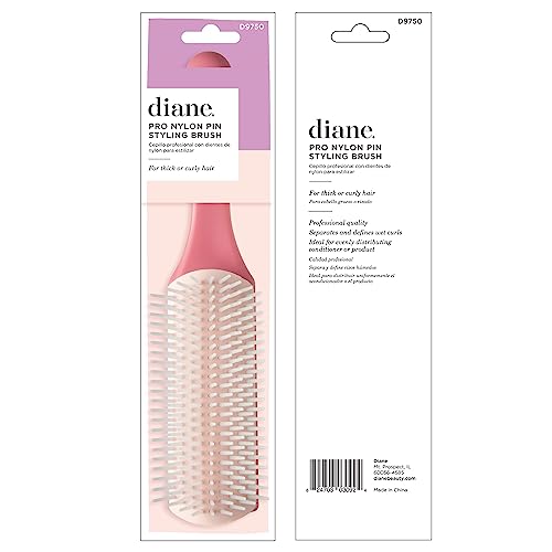 Diane Pro Nylon Pin Styling Hairbrush for Detangling, Separating, Shaping, and Defining Wet or Curly Hair, Heat-Resistant, Anti-Static, Hair Care Essential, Pink