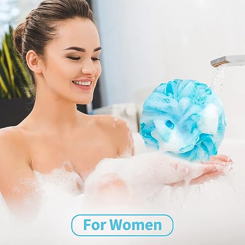 BCKENEY Bath Loofah Sponge 4-Pack Soft Mesh Exfoliating Shower Puffs