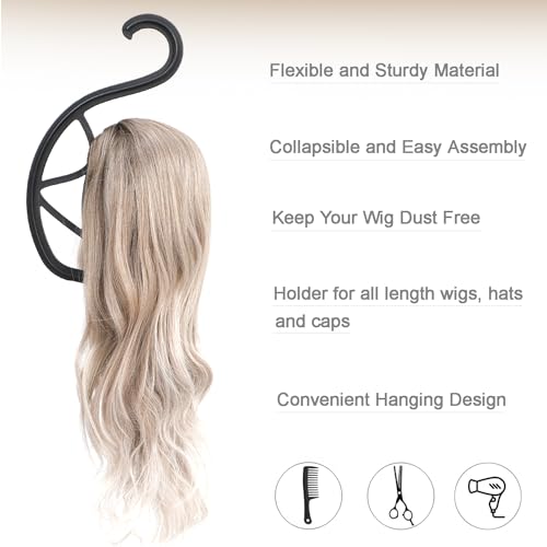 Ainani Wig Hanger Wig Holder, Hanging Wig Stand, Wig Hanger Holder for Multiple Wigs, Portable Wig Stand Hanger, Collapsible Wig Dryer Wig Display Holder Tool for Styling (Black, 1 PCS)