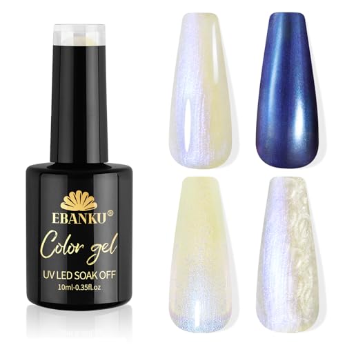 EBANKU 4 Colors Pearl Gel Nail Polish Set Shimmer Glitter Nail Gel Polish Pink Purple Blue Gold Halloween Gel Polish Soak Off Uv Mermaid Gel for Salon Home Manicure