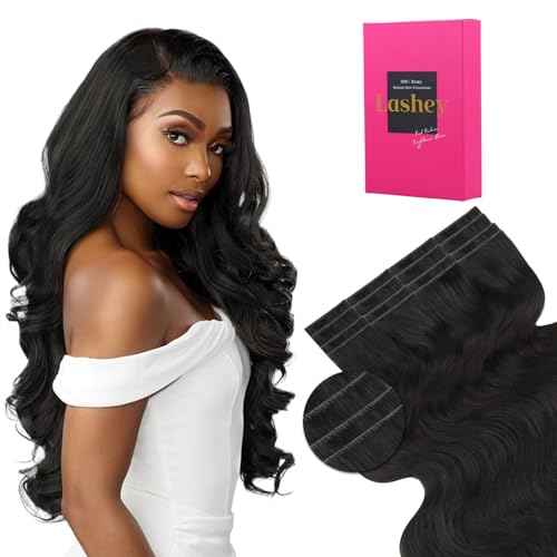 Lashey Invisi Edge Tape in Hair Extensions Human Hair, Natural Black 16 inch 50g 20pcs Body Wave Injected Tape in Hair Extensions Invisible Real Virgin Human Hair For Women