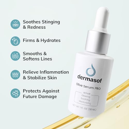 Dermasof Olive Facial Serum with Hyaluronic Acid, Matrixyl 3000 & Peptides, Anti Aging Serum for Face, Hydrating & Calming Formula to Help Relieve Redness & Repair Skin, Made in USA, 1 Fl Oz (30ml)