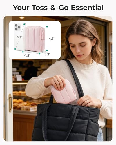 BAGSMART Small Travel Makeup Bag with Pocket - Baby Pink