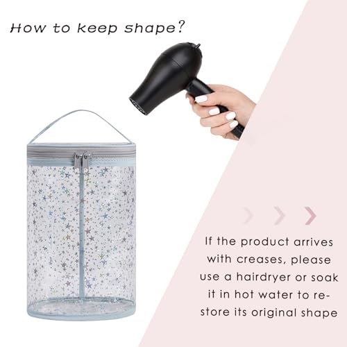 Clear Star Lotion Cylinder Bag for Toiletry,Waterproof PVC Sunscreen Travel Makeup Bag,Top Handle Cosmetic Bag Gift for Beach and Pool(02Light Blue)