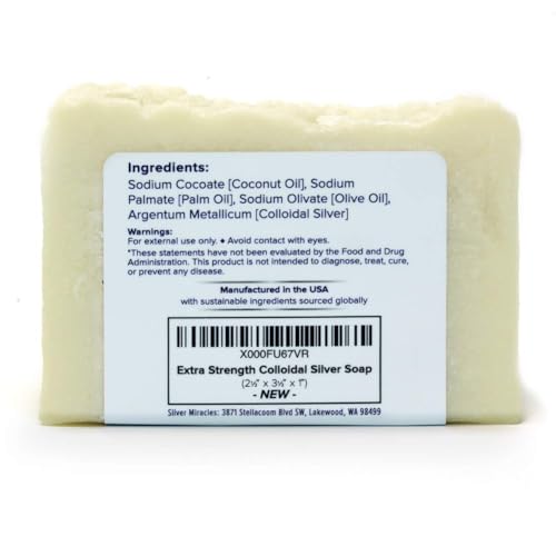 Silver Miracles - Extra Strength Colloidal Silver Soap - All Natural Nano Silver Face and Body Cleanser - Unscented - 6.5 ounces