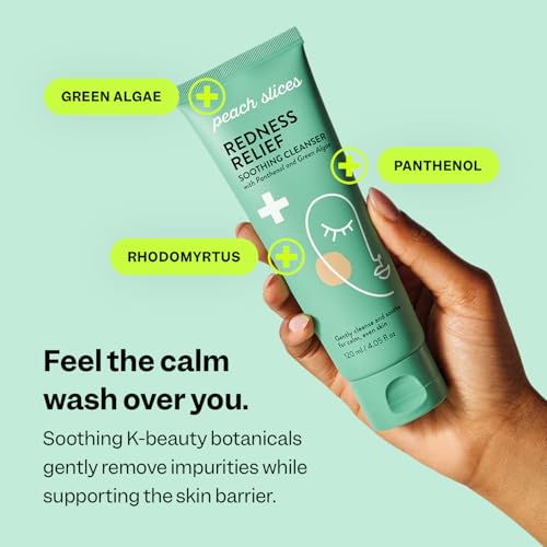 Peach Slices - Redness Relief Soothing Cleanser (4.05 oz) - Gently Cleanse and Soothe - Calm, Even Skin - Panthenol, Green Algae, & Rhodomyrtus - Vegan, Cruelty Free, Korean Skin Care & Beauty