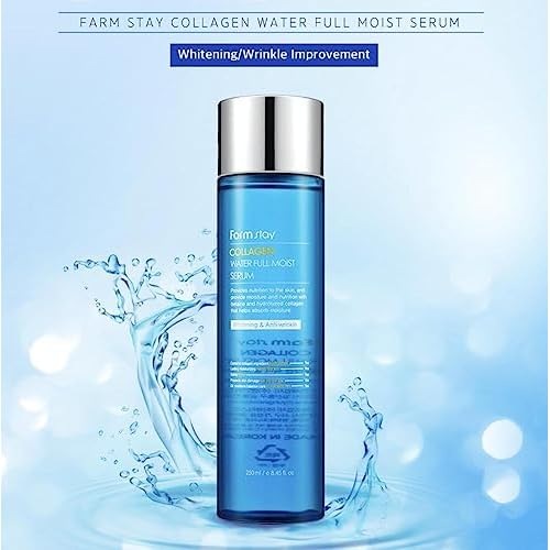 Farmstay Collagen Water Full Moist Serum 8.45 fl. oz/ 250ml | Moisturizing Serum with Hydrolyzed Collagen for Hydration and Elasticity, Korean Skin Care
