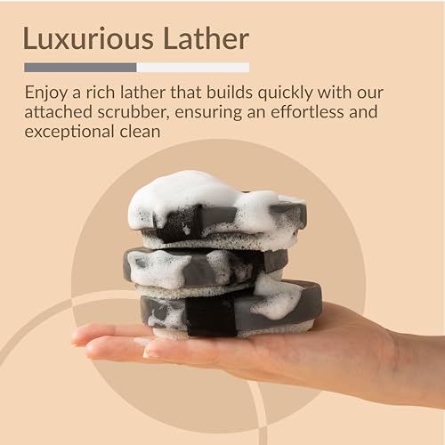 Yoove Bamboo Charcoal Soap with Scrubber, Teardrop Shape and Elastic Grip, Organic Black Soap with Activated Charcoal, Exfoliating Bar for Face and Body, 3-Pack