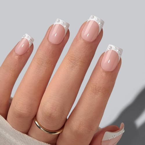 BTArtbox Press On Nails Short Square XS White French Tip 32Ct