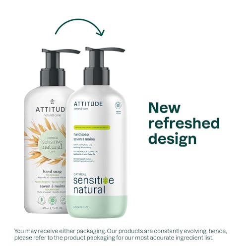ATTITUDE Hand Soap for Sensitive Skin with Oat and Avocado Oil, EWG Verified, Dermatologically Tested, Vegan, 16 Fl Oz (Pack of 2)