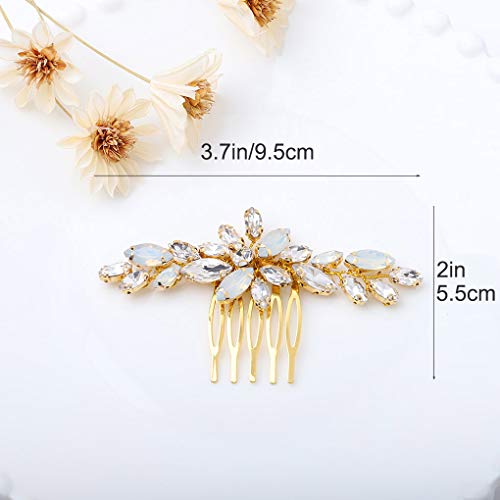 Olbye Wedding Hair Comb Leaf Headpiece for Bride and Bridesmaids Crystal Bridal Hair Accessories (Gold)