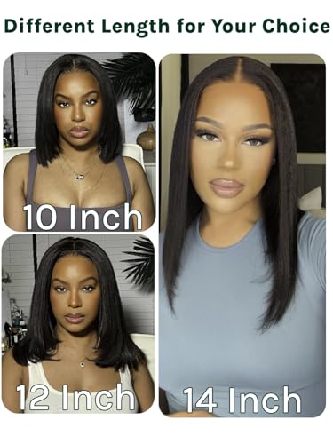 KLAIYI Glueless Yaki Straight Bob Wig 12-Inch - Easy Wear