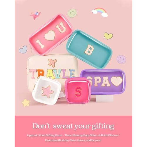 Pocmimut Makeup Bag,Teen Girl Gifts Trendy Stuff for 6 7 8 9 10 11 12 Year Old Girls,Initial Cosmetic Bag Gifts Graduation Teacher Gifts,Star