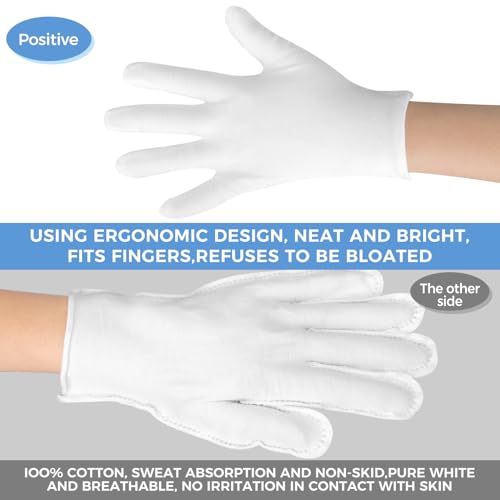 White Cotton Gloves 3 Pairs for Moisturizing, Eczema, Inspection & Cosplay - SLWJAXGT