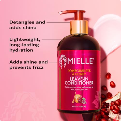 Mielle Organics Pomegranate & Honey Leave-In Conditioner 12 Fl Oz - Moisturizing Detangler for Curly Hair
