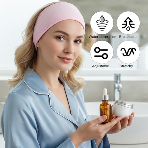 3-Pack Spa Facial Headband - Adjustable Terry Cloth Hair Wrap