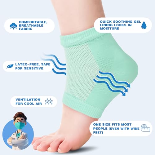 TEAWOO Gel Heel Socks - 6 Pairs Moisturizing Treatment for Cracked Feet