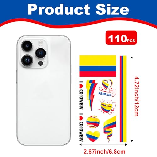 110 Pcs Colombia Flag Temporary Tattoos, Waterproof