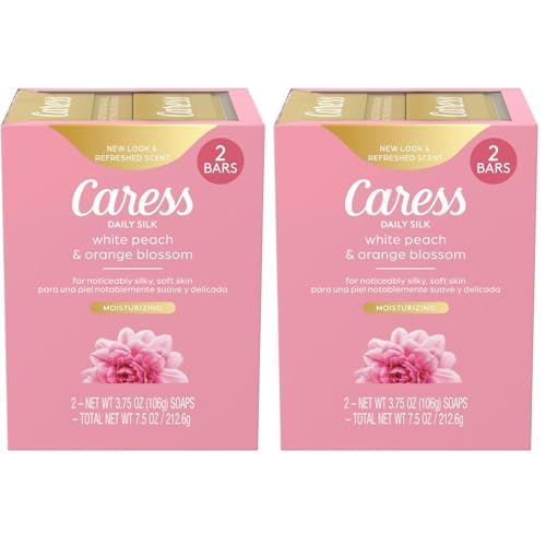 Caress Beauty Bar Soap For Silky, Soft Skin Daily Silk With Silk Extract and Floral Oil Essence 3.75 oz 2 Bars (Pack of 2)