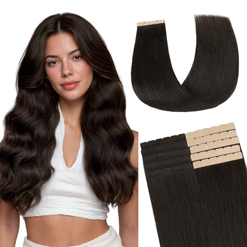 GOO GOO Tape in Hair Extensions Human Hair, 2 Dark Brown, 20inch 40g 10pcs, Mini Tape Cut to Fit£¬Skin Weft Seamless Invisible, Remy Human Hair