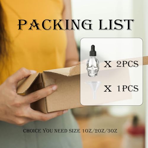 2oz Skull Glass Dropper Bottles Set - Leakproof Essential Oil Storage