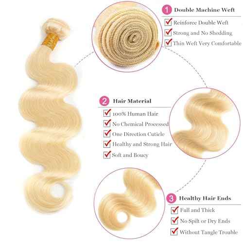 613 Blonde Body Wave Bundles Human Hair 18 inch 100% Unprocessed Virgin Human Hair Bundles 12A Quick Weave Human Hair Extensions