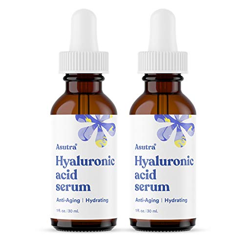 ASUTRA Hyaluronic Acid Serum for Face, 1 fl oz (Pack of 2)- Vitamin C & E, Aloe, Green Tea, Geranium & Jojoba Oil, Plumping Face Serum, Hydrating Facial Skin Care