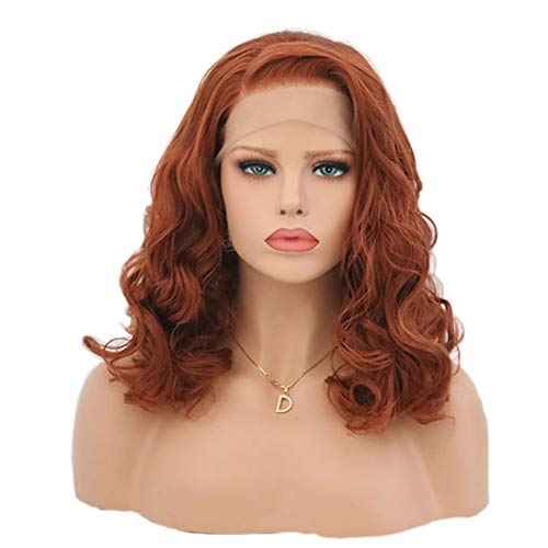 Auburn Wigs Short Wavy Lace Front Wigs Copper Red Synthetic Wig For Women Shoulder Length (Red Brown)