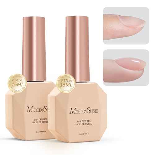 MelodySusie 2PCS 15ML Clear Builder Nail Base Gel for Nails Thickening,Soak Off UV Extension Gel,Rhinestone Nail Glue in a Bottle for Nail Art Design Gift for Women