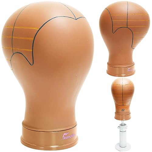 NouveauGenra Wig Head Stand With Guidelines Mannequin Head for Wigs, Improved Bracket Set and Ergonomic Design, Canvas Head, More Robust and Durable,22 Inch Yellow