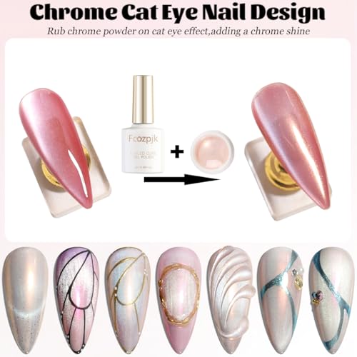 Cat Eye Gel Nail Polish Set with Chrome Powder & Magnet