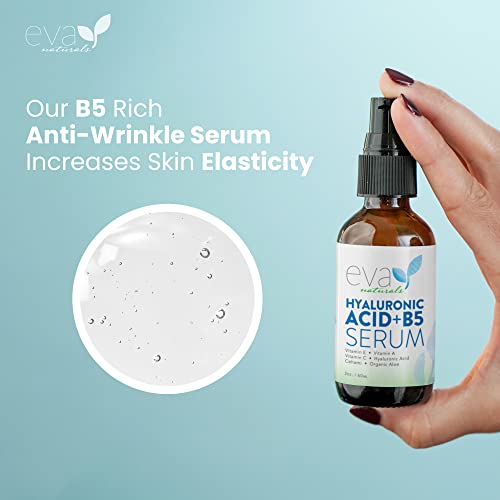 Eva Naturals Hyaluronic Acid + B5 Serum - Deeply Hydrating and Moisturizing for All Skin Types, Unisex