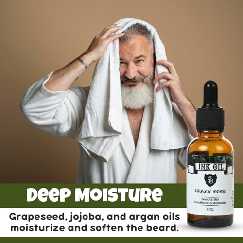 Ink Oil S8 Beard Oil, 1.0 fl oz - Premium Beard Care for Deep Hydration, Healthy Skin, Lustrous Shine - Non-Greasy & Natural Beard Oil for Growth with Vitamin E, Jojoba, Argan, Tea Tree, Eucalyptus