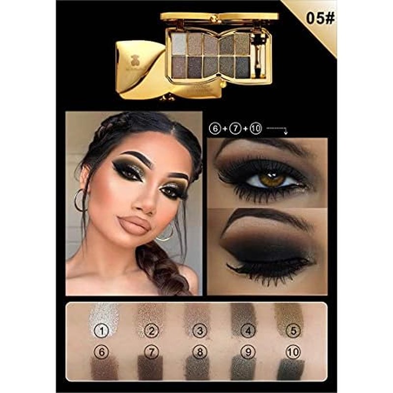Bernecy Glitter Eyeshadow Palette,10 Colors Sparkle Shimmer Eye Shadow Highly Pigmented Long Lasting Makeup Set Gold (Type 5), Small