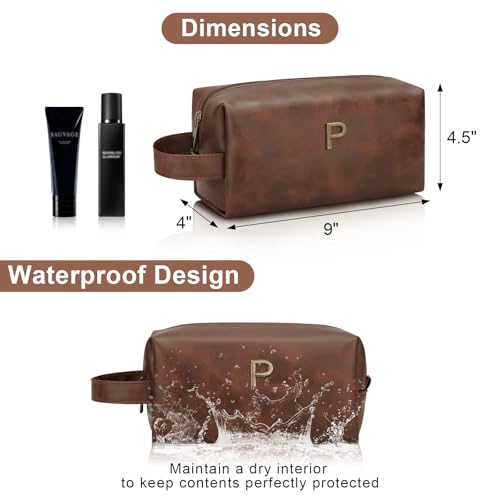 Personalized Men's Toiletry Bag with Initial - PU Leather Travel Shaving Bag