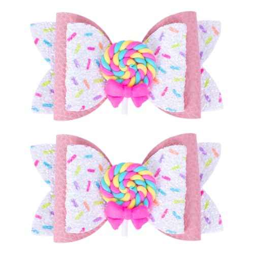 Beleki Lollipop Hair Bows, Glitter Hair Clips for Girls Sparkly Confetti Sprinkle Handmade Bows Metal Alligator Hairpin Hair Accessories for Girls Birthday Back to School Party Decor - Pink