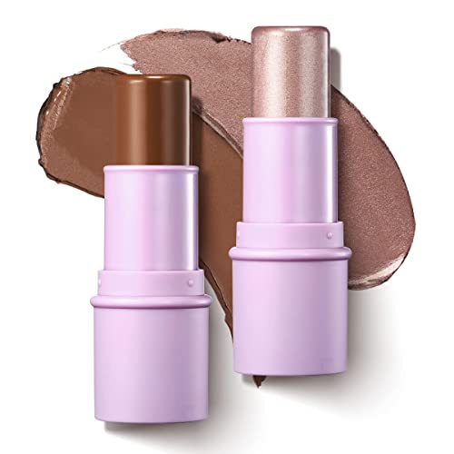 LUXAZA 2Pcs Highlighter Bronzer Makeup Stick, Face Makeup Sticks for Cheeks