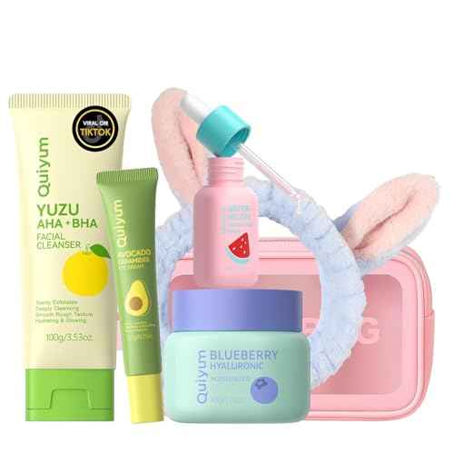 kin Care Set, Fruit Women Birthday Christmas Beauty Gift Sets, Skin Care Kit with Cleanser, Serum, Eye Cream, Face Cream Travel Kit for Women, Gentle, Full Sizes 4pcs, Stocking Stuffers