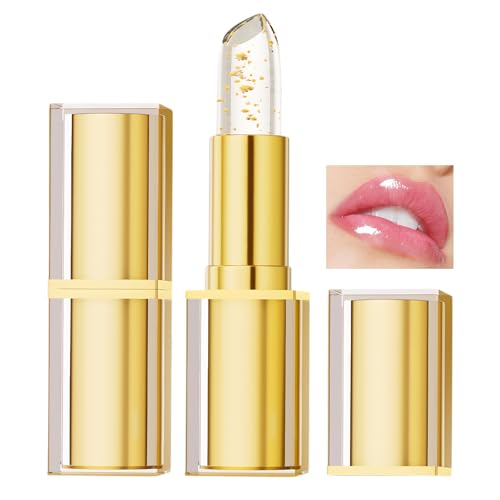Transferproof Color Changing Lipstick, Gold Crystal pH Color-Changing Lipstick 24 Hours Long Lasting & Moisturizing Lip Gloss for Lip Balm, Clear Lip stick for Women, Birthday Galentines Day Gifts