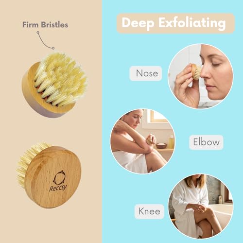 4pcs Dry Brushing Body Brush Set for Lymphatic Drainage-Natural Bristle Dry Skin Brush +Facial Dry Brush for Face+Dry Skin Exfoliating Scrubber+Wood Therapy Massage Tool. Gua Sha, Anti-Cellulite.